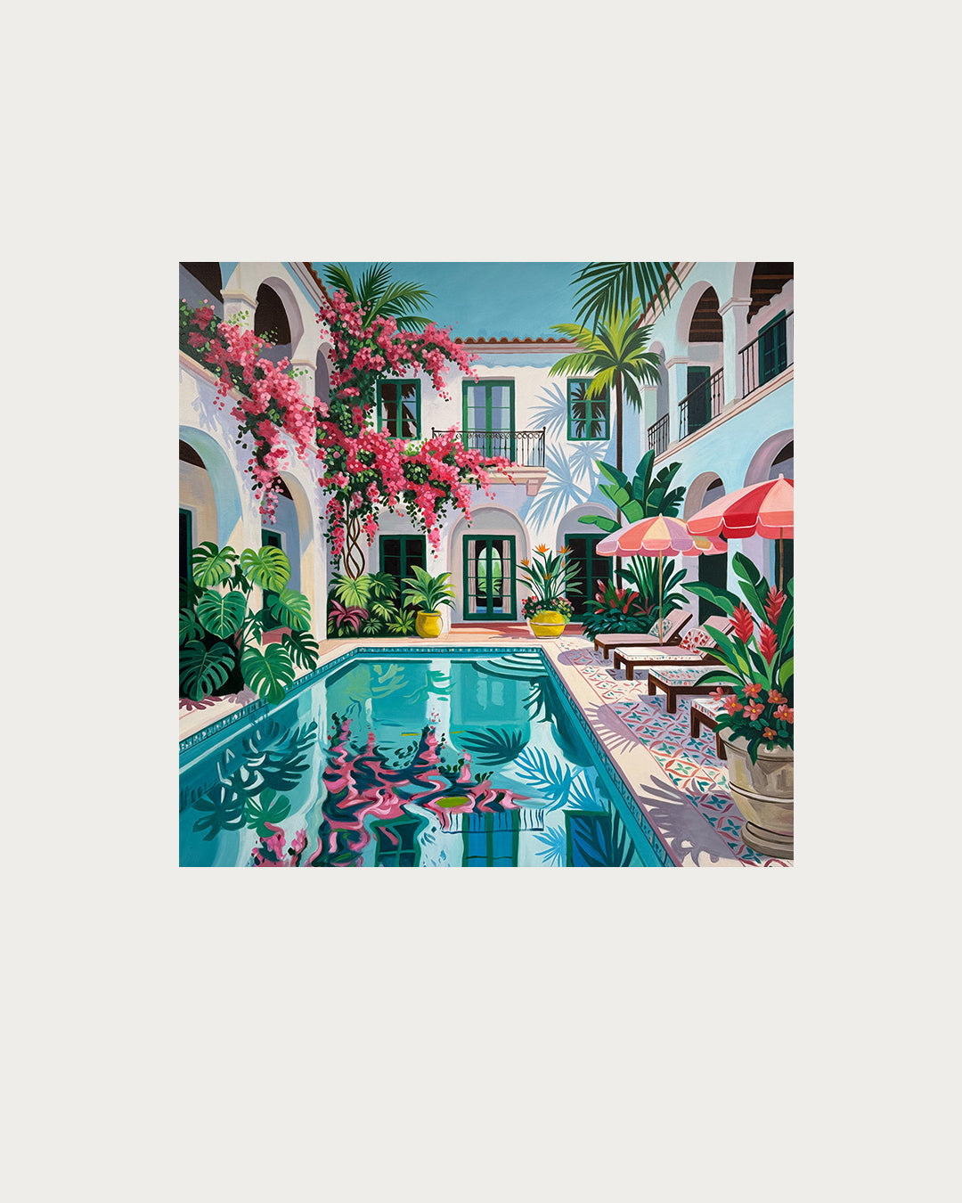 Beneath the bougainvillea balcony